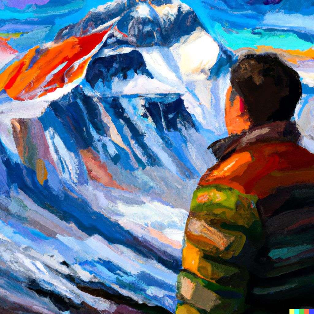 someone gazing at Mount Everest, painting by Leonid Afremov